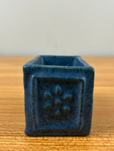 E.F.T. 1910 Mottled Blue Carved Panel Arts And Crafts Pottery Matchstick Holder