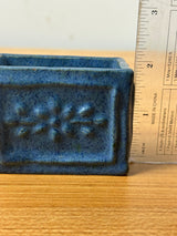E.F.T. 1910 Mottled Blue Carved Panel Arts And Crafts Pottery Matchstick Holder