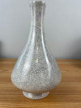 Vintage White Crackle Glaze Art Pottery Tapered Body Vase 9" Tall