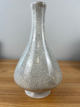 Vintage White Crackle Glaze Art Pottery Tapered Body Vase 9" Tall