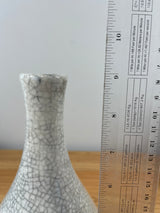 Vintage White Crackle Glaze Art Pottery Tapered Body Vase 9" Tall