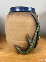 Old Patagonia Studio Art Pottery 1998 Green Brown Flower In Relief Vase