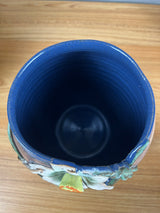 Old Patagonia Studio Art Pottery 1998 Green Brown Flower In Relief Vase