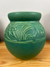 Weller Pottery Breton Pattern Vase Matte Green Glaze Art Deco Trial Marking