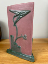 WELLER TUTONE 9" TRIANGLE ART DECO VASE W/ARROWHEAD LEAVES/BLOSSOMS