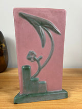 WELLER TUTONE 9" TRIANGLE ART DECO VASE W/ARROWHEAD LEAVES/BLOSSOMS