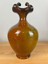 J.B. Owens Utopian 1054 Art Pottery Ewer with Ruffled Rim Orange Flowers