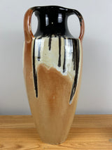 Muncie Art Pottery Orange Black Peachskin Triple Handled Large 18" Floor Vase