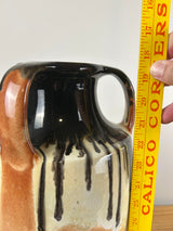 Muncie Art Pottery Orange Black Peachskin Triple Handled Large 18" Floor Vase