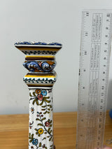 Filcer Portugal Hand Painted Large Column 10.5" Candle Holders Floral Decorated