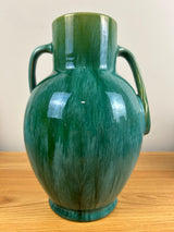 Weller Nile Art Pottery Green Drip Glaze Double Twist Handle 10" Tall Vase