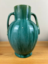 Weller Nile Art Pottery Green Drip Glaze Double Twist Handle 10" Tall Vase