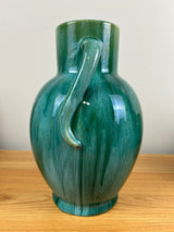Weller Nile Art Pottery Green Drip Glaze Double Twist Handle 10" Tall Vase