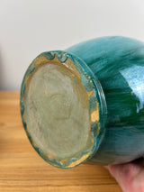 Weller Nile Art Pottery Green Drip Glaze Double Twist Handle 10" Tall Vase