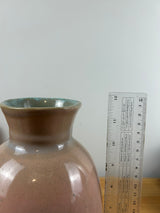 Unusual 12" GLIDDEN Deco VASE Mottled PINK & AQUA + Turquoise Interior #480
