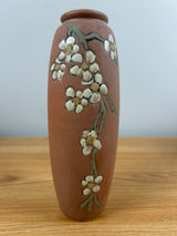 WELLER ART POTTERY ETCHED MATT 8" VASE WITH CHERRY BLOOSOM BRANCH