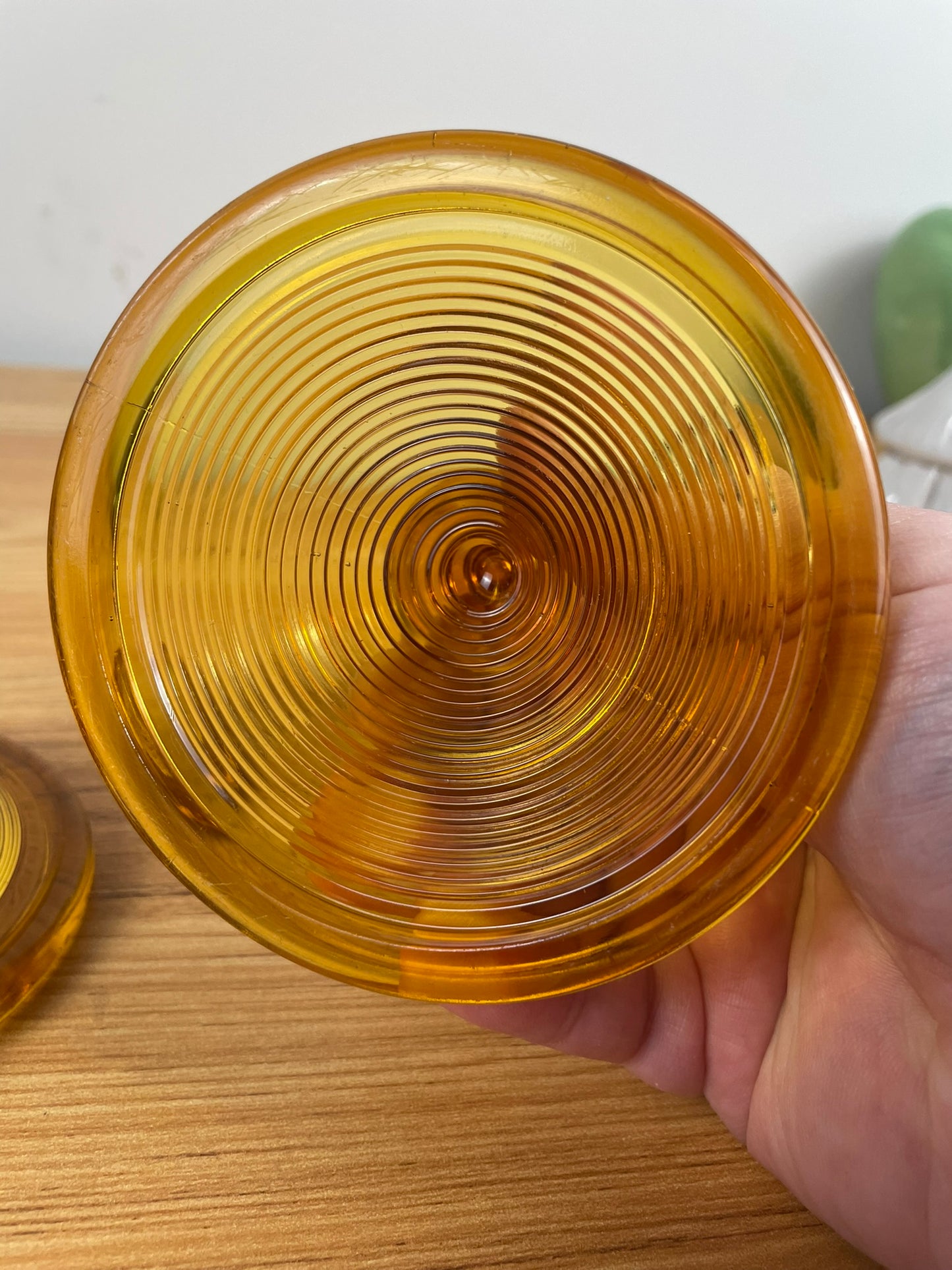 Vintage DG Indiana Glass Company Old English Threading Amber Candlesticks c.1930