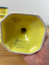 Henriot Quimper French Art Pottery Soleil Yellow Floral Candlestick Pair