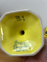 Henriot Quimper French Art Pottery Soleil Yellow Floral Candlestick Pair