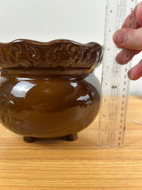 JB Owens 1900s Art Pottery Standard Glaze Four Footed Floral Jardiniere