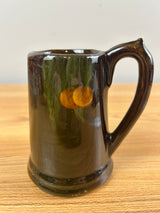 Cambridge 1900s Art Pottery Brown Cherry Decorated Standard Glaze Mug