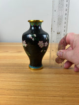 Early 20th Century Chinese Black Enamel Cloisonne Floral Design 5" Vase