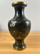Early 20th Century Chinese Black Enamel Cloisonne Floral Design 9" Vase