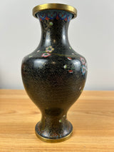 Early 20th Century Chinese Black Enamel Cloisonne Floral Design 9" Vase