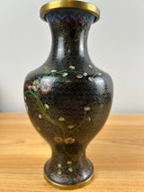Early 20th Century Chinese Black Enamel Cloisonne Floral Design 9" Vase