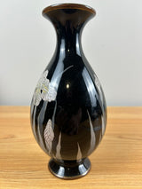 Japanese 19th Century Meiji Period Black Cloisonne Iris Decorated Vase