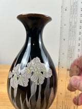 Japanese 19th Century Meiji Period Black Cloisonne Iris Decorated Vase