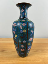 Japanese 19th Century Meiji Period Blue Cloisonne Floral Lotus Decorated Vase