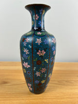 Japanese 19th Century Meiji Period Blue Cloisonne Floral Lotus Decorated Vase