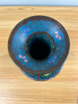Japanese 19th Century Meiji Period Blue Cloisonne Floral Lotus Decorated Vase