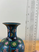Japanese 19th Century Meiji Period Blue Cloisonne Floral Lotus Decorated Vase