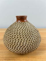 Mata Ortiz Handmade Brown Textured Art Pottery Vase Designed By Fito Tena