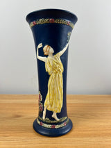 Weller Art Pottery Blue Ware Cameo Decorated Dancing Woman Vase