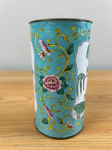 Chinese Qing Dynasty Copper & Enamel Famille Rose Panel Decorated Brush Holder