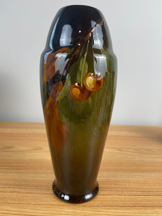 Owens Utopian Early 1900s Pottery Hand Painted Cherry Lamp Base Vase