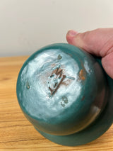 SEG Style Early 1900s Student Pottery Creation Blue Green Glazed Flared Rim Bowl