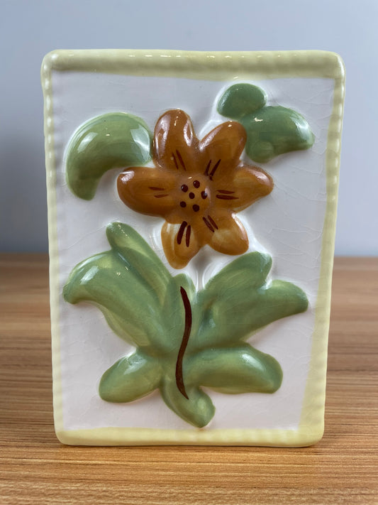 Block Pottery Floral Art Pottery Mid Century Wall Pocket 6"x4-1/4"